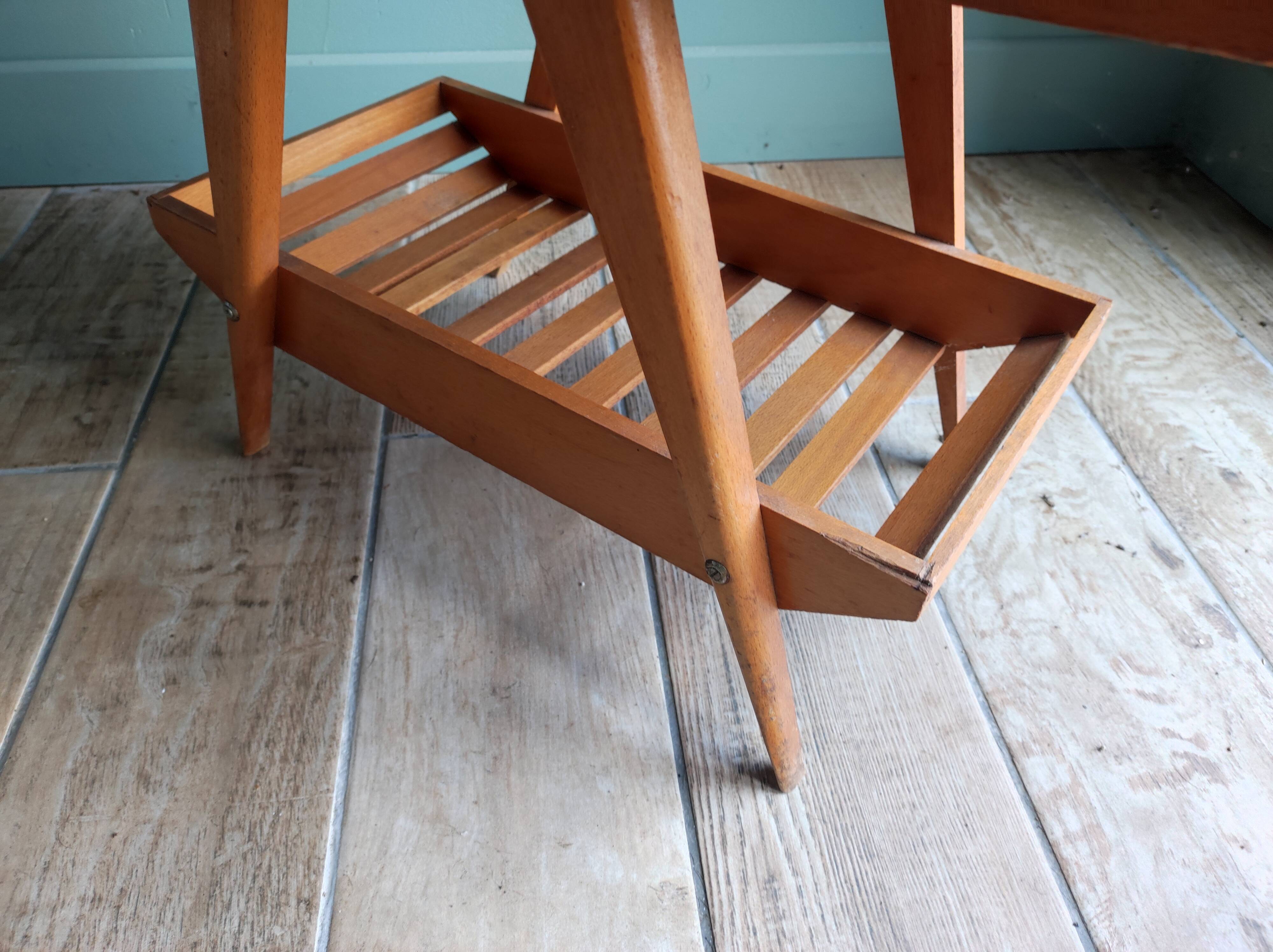 Sewing box worker wood feet compass vintage Scandinavian design