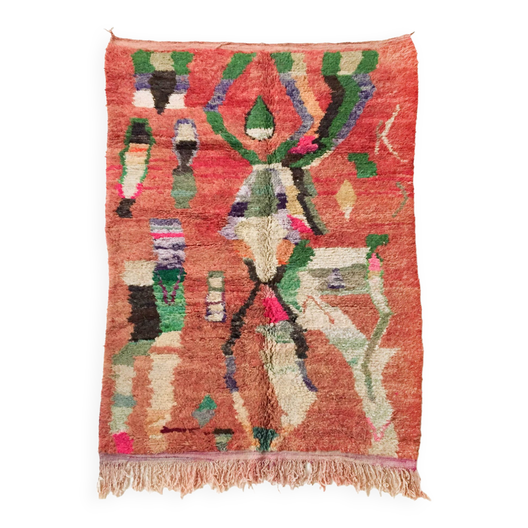 Tapis berbère marocain Boujaad neuf rouge et couleurs 2,43x1,63m