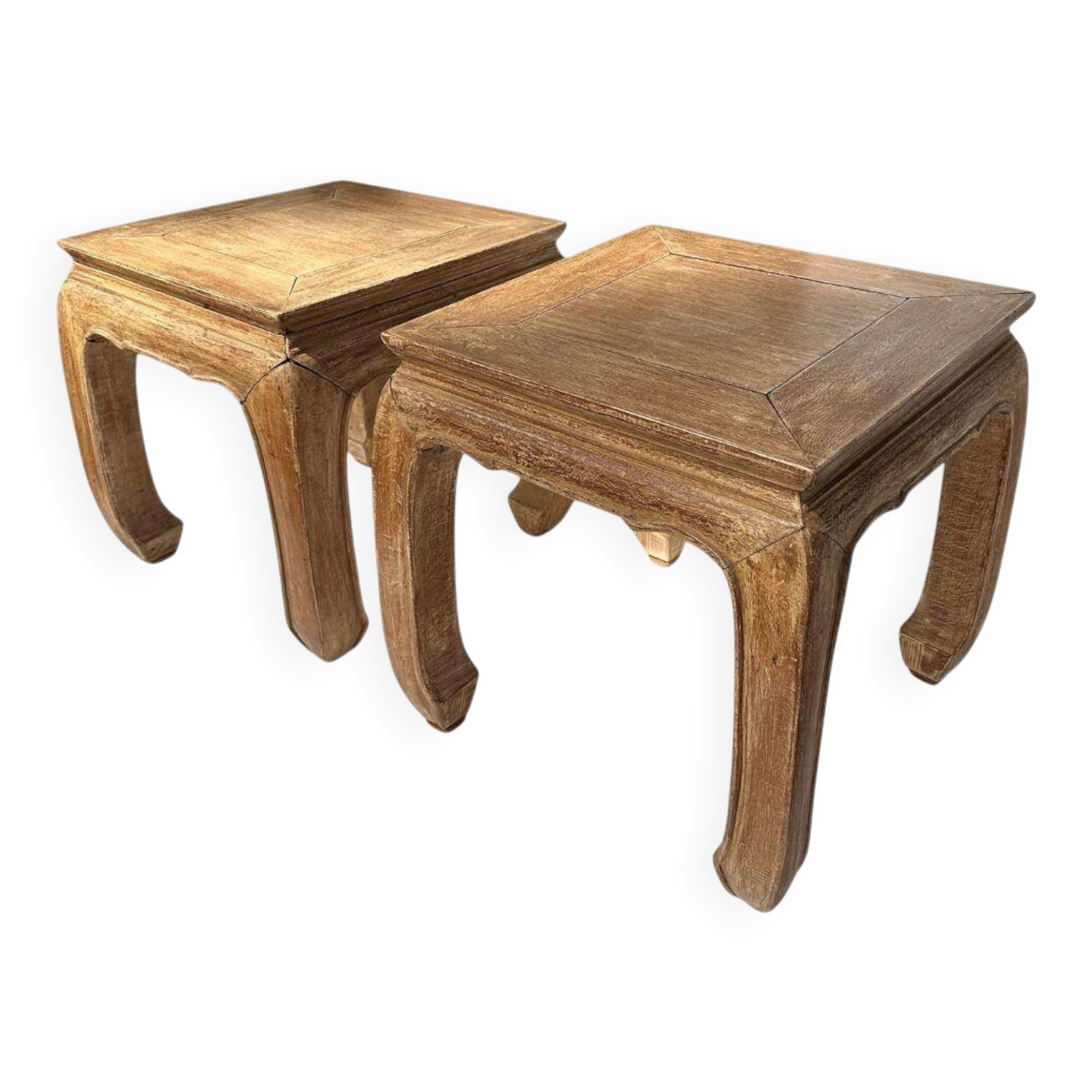 2 tables d'appoint en bois d'orme, Chine années 50