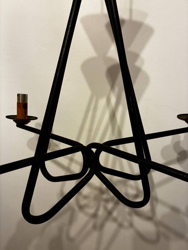 Lustre années 50 métal noir et laiton dle Matégot, Stilnovo, Lunel