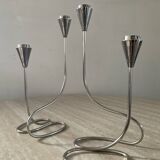 Pair of modernist silver metal candlesticks