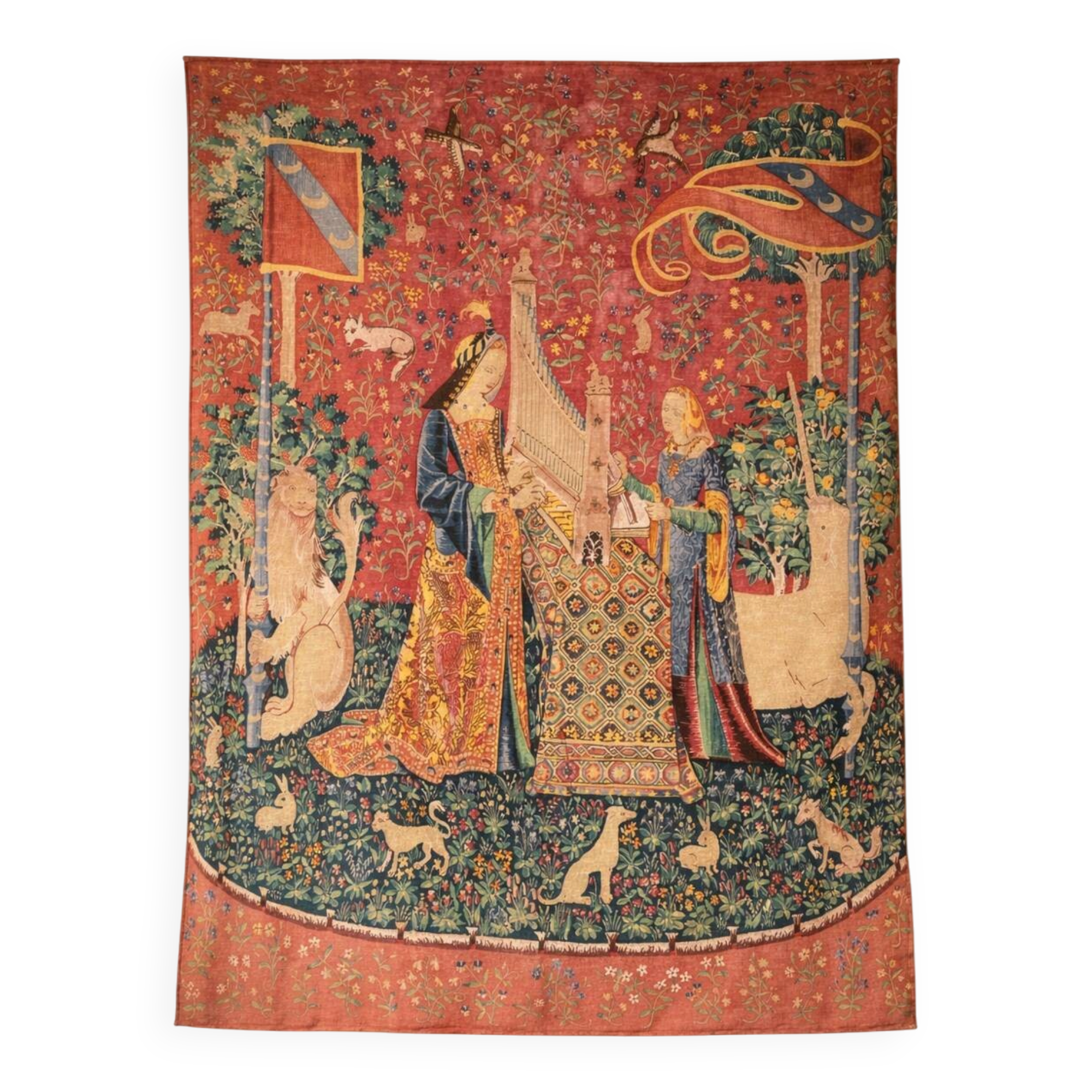 Large wall tapestry The Lady and the Unicorn - Hearing G. Boitard
