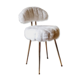 Chaise moumoute blanche doré style Pelfran