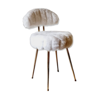 Chaise moumoute blanche doré style Pelfran