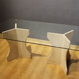 Travertine and glass dining table