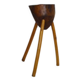 Ancien Billot de boucher tripode en chêne, sellette, tabouret. Années 5O