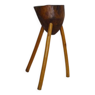 Antique oak tripod butcher's block, stand, stool. 1950s