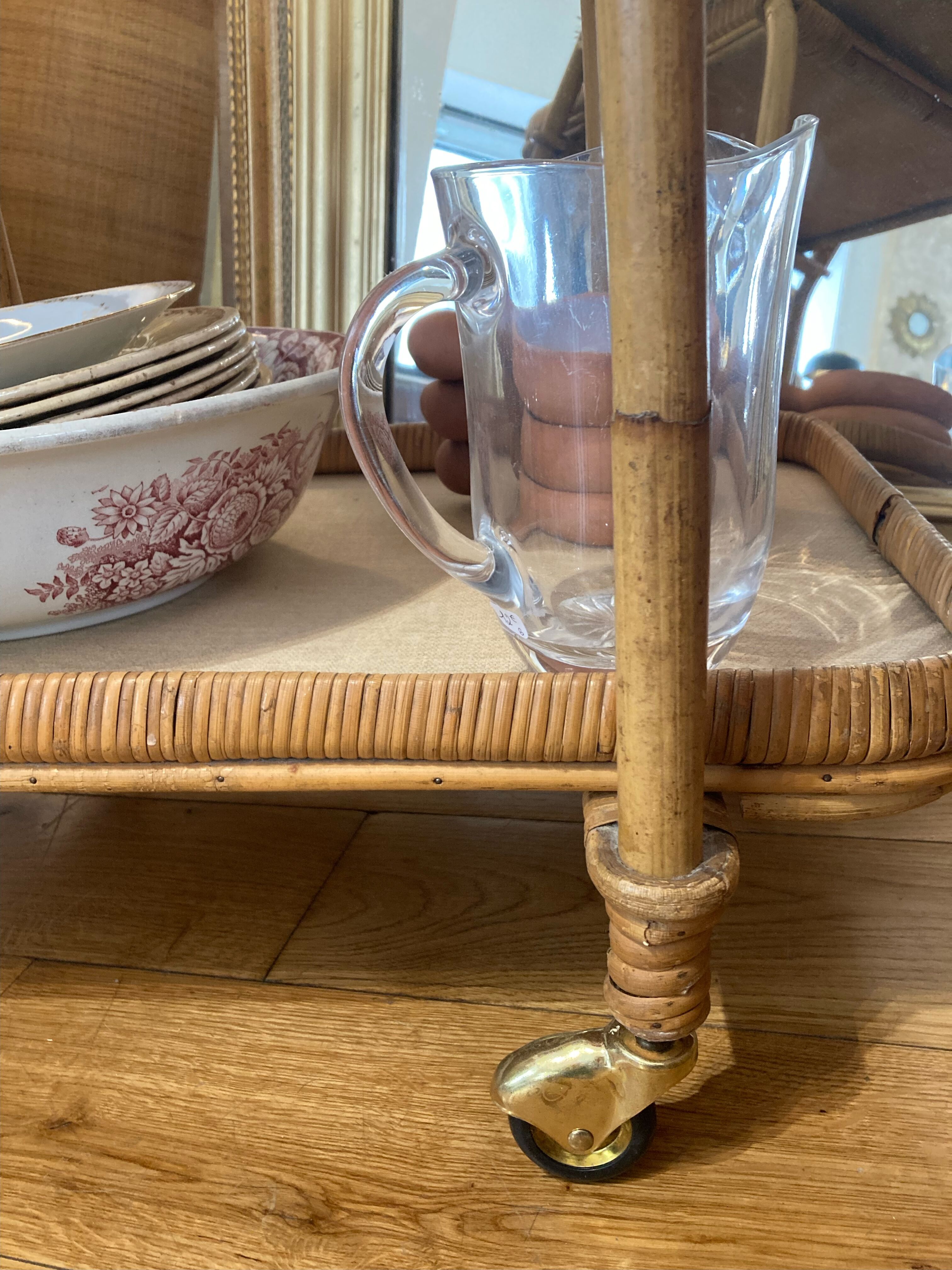 Rattan service, two trays