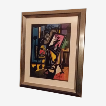 Hst signée beaufils "le peintre dans son atelier "