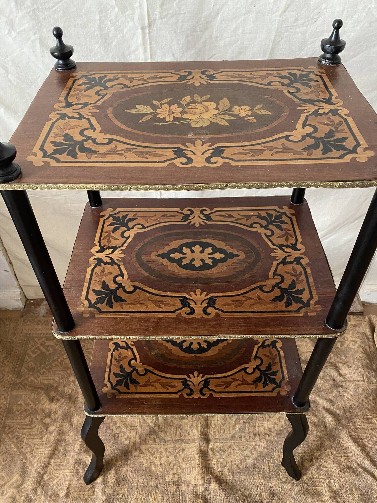 Side table, Napoleon III occasional table with 3 tiers in marquetry.
