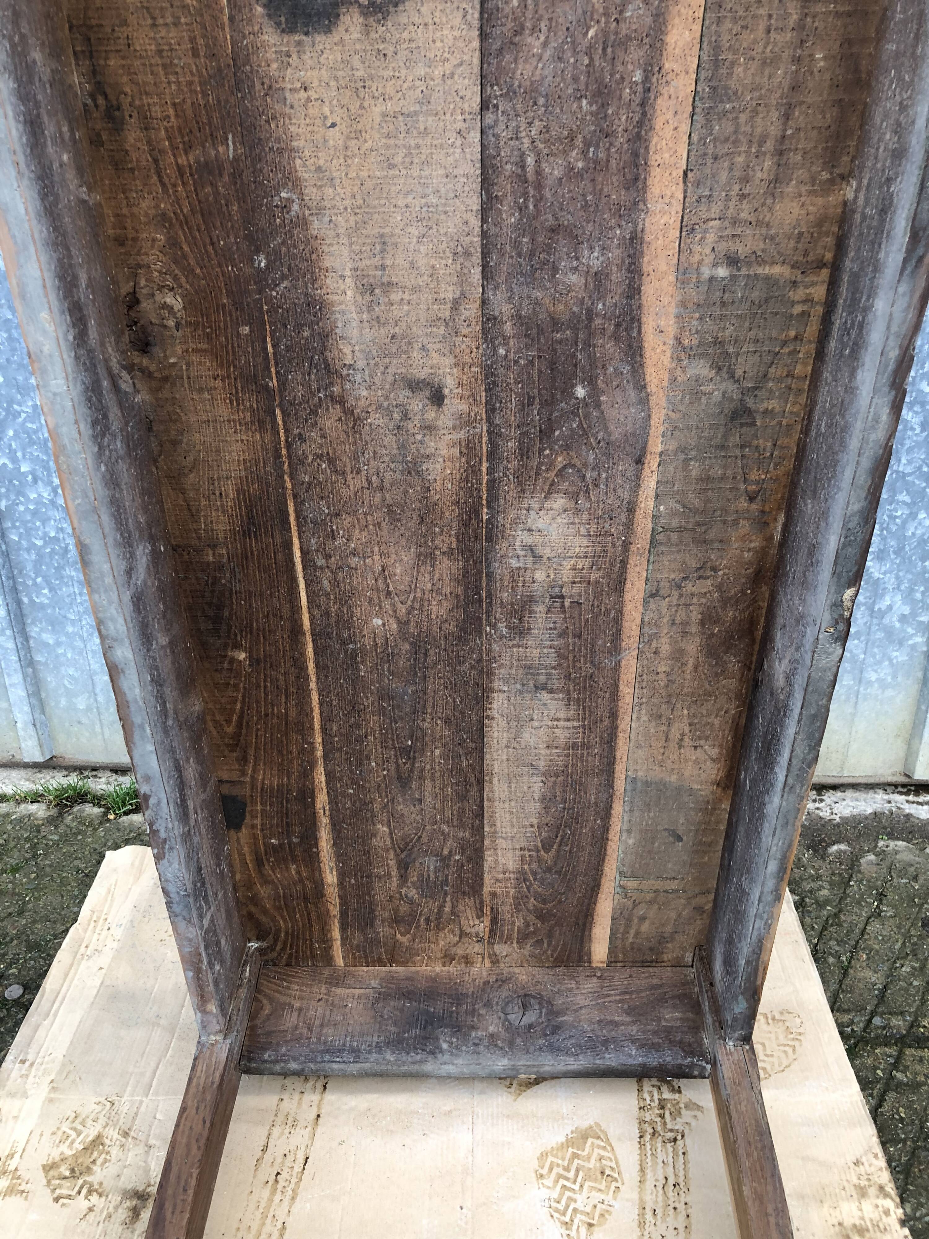 Antique farmhouse table in solid oak with tapered legs and 1 drawer at the end.
