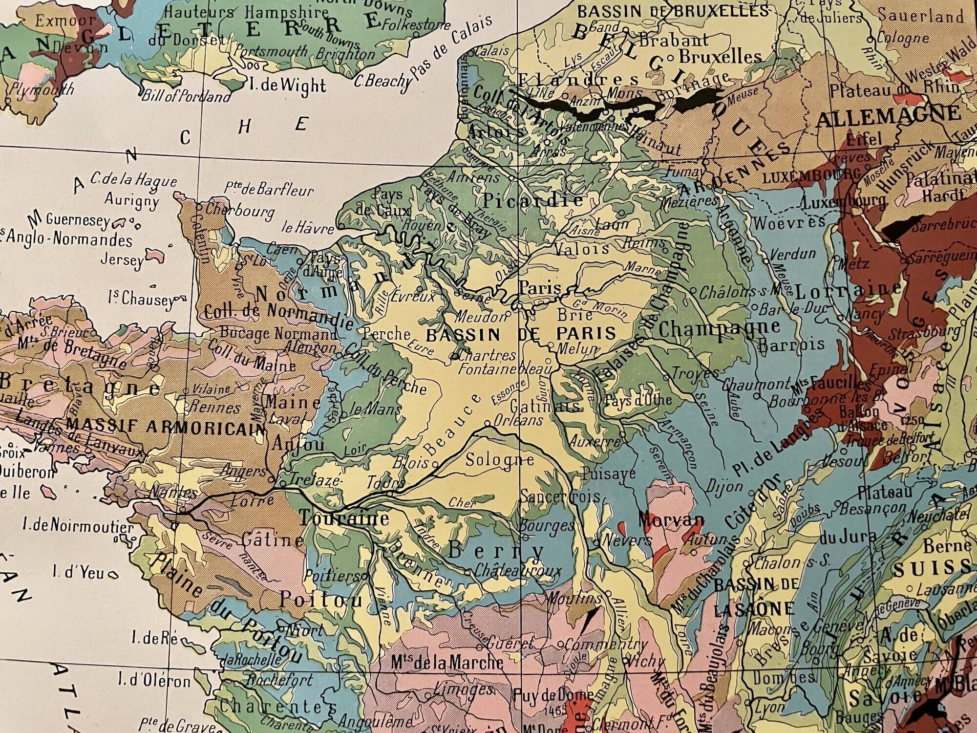 Old geological France map - 1920