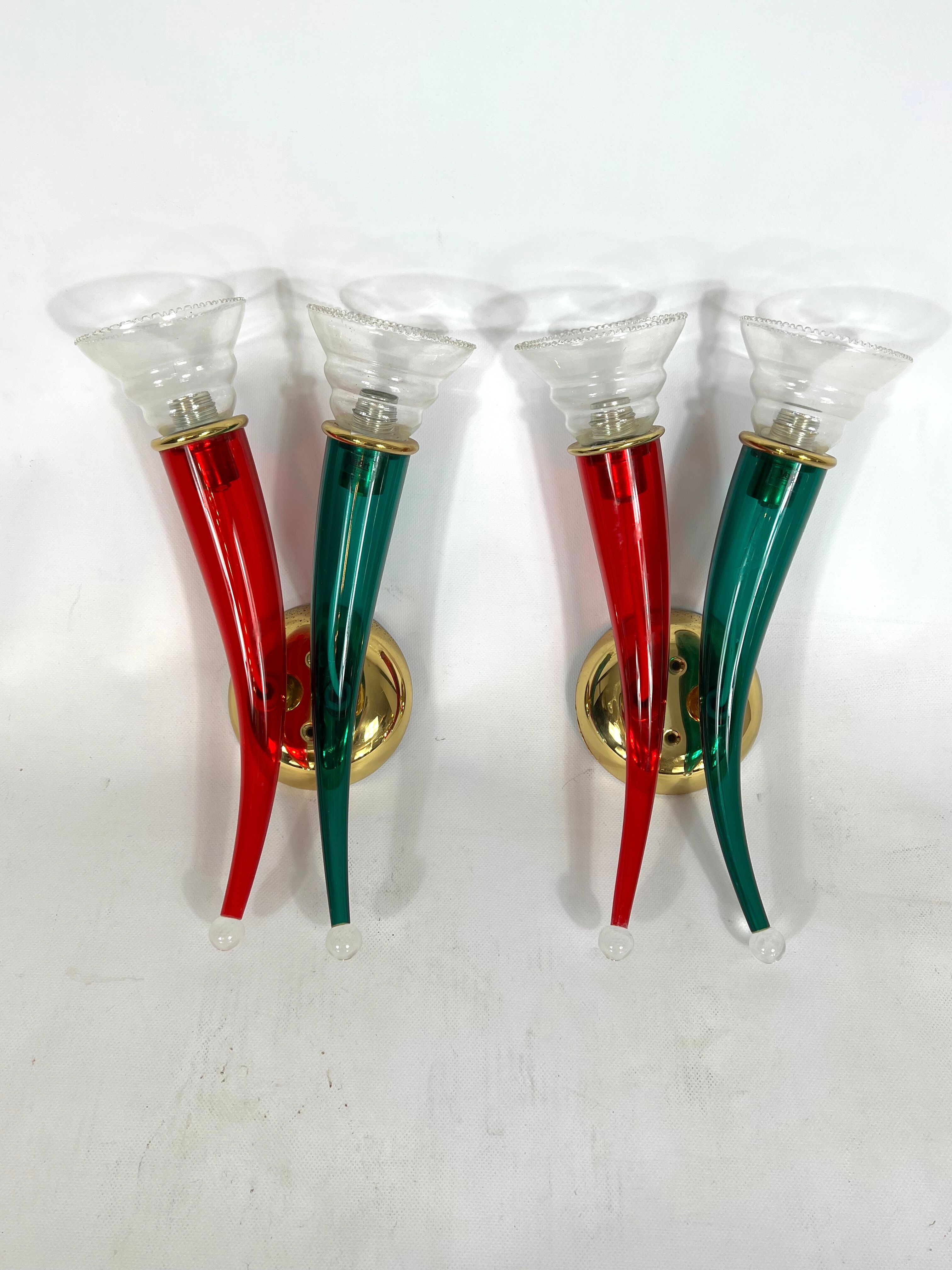 Vintage Pair of Murano glass sconces signed by VeArt, Italy 1970s