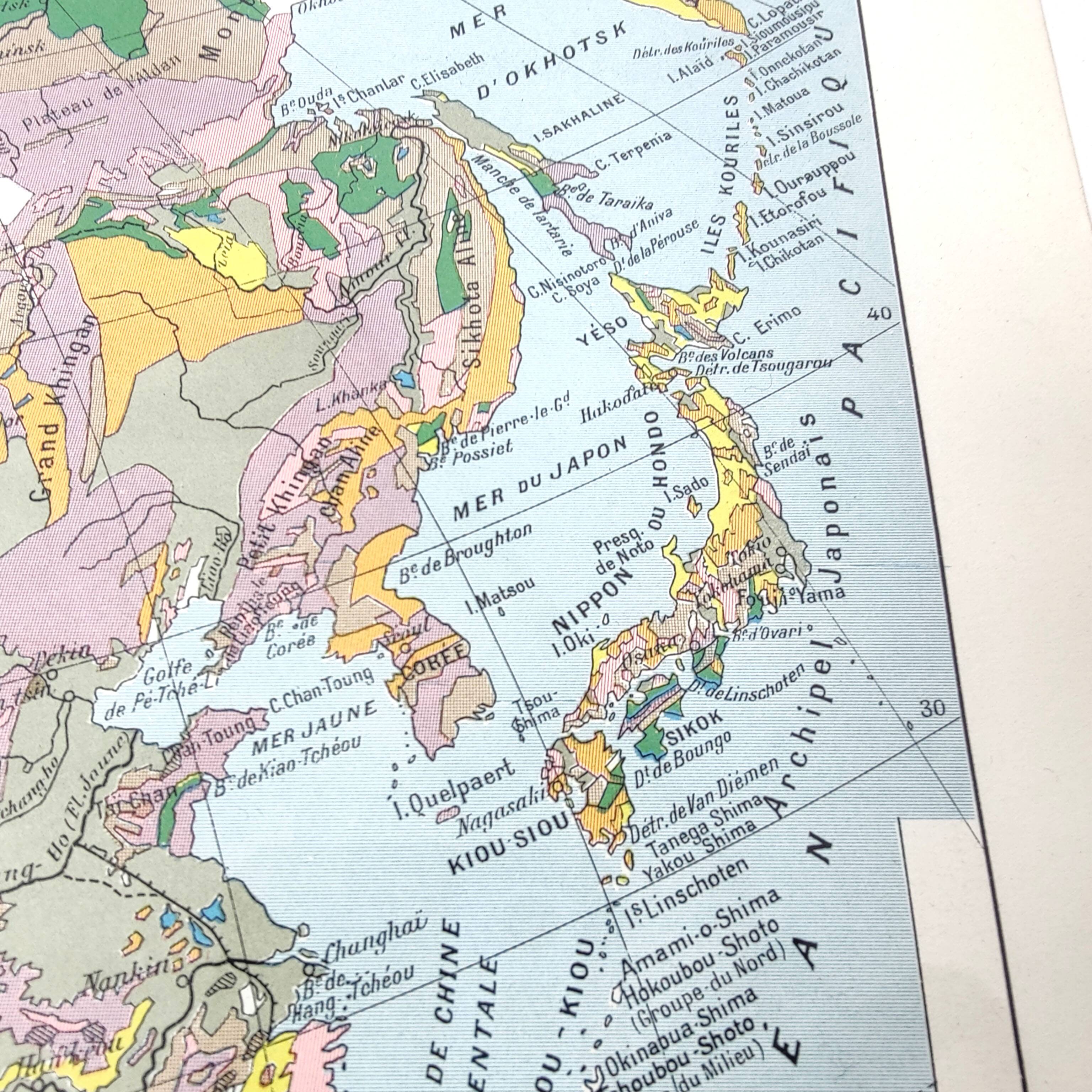Vintage map Asia China USSR India Japan 43x43cm from 1950
