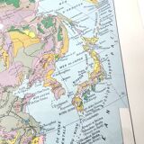 Carte vintage Asie Chine Urss Inde Japon 43x43cm de 1950