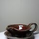 Glazed stoneware sauce boat Fontgombault, red and green, vintage 1960-1970.