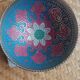 Brass footed bowl with coloured patterns