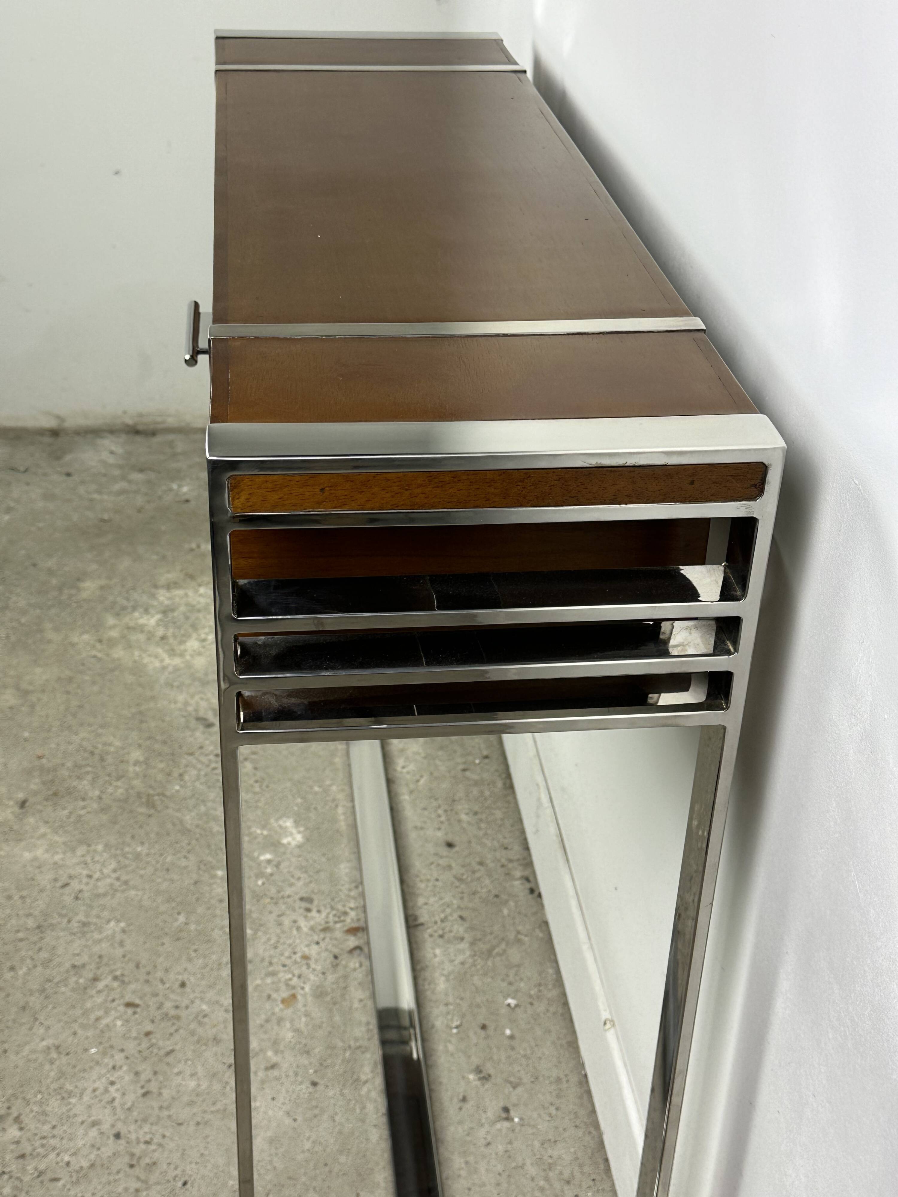Console de style Art déco en bois et métal chromé