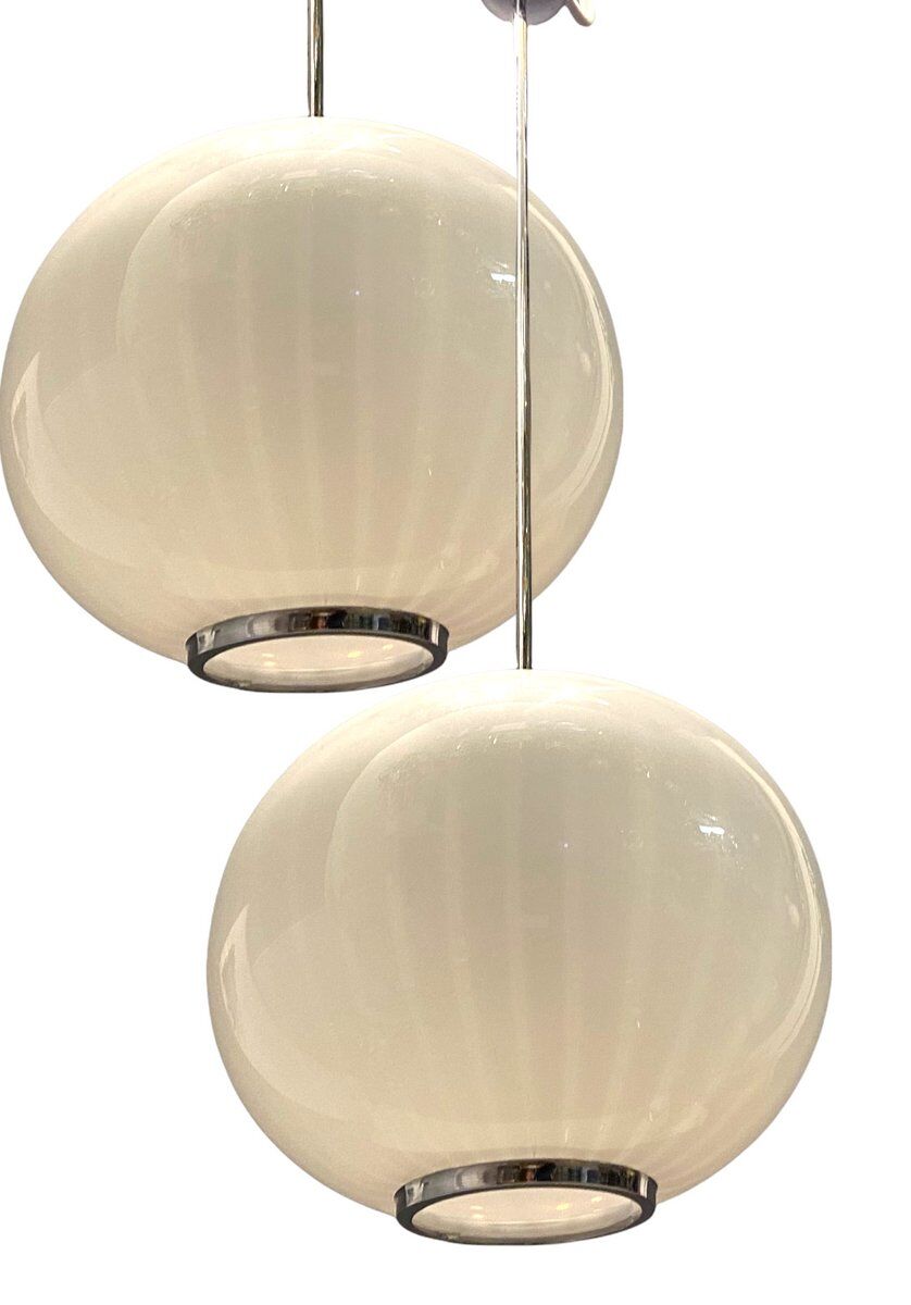 Mid-Century Italian Murano Glass Pendant Lamps by Paolo Venini, Set of 2