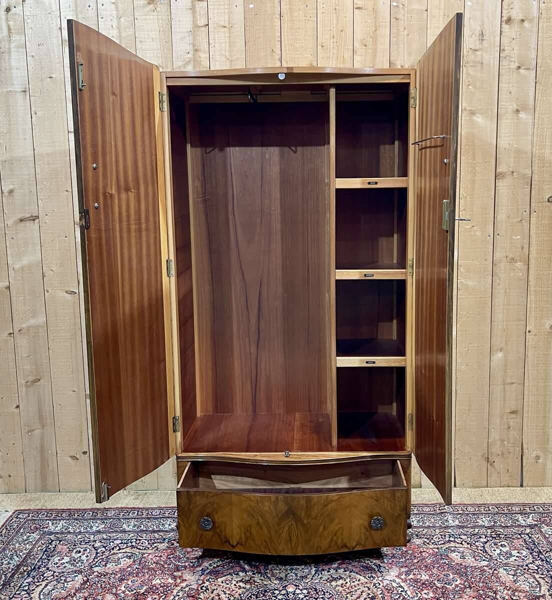 1950s English walnut bedroom wardrobe