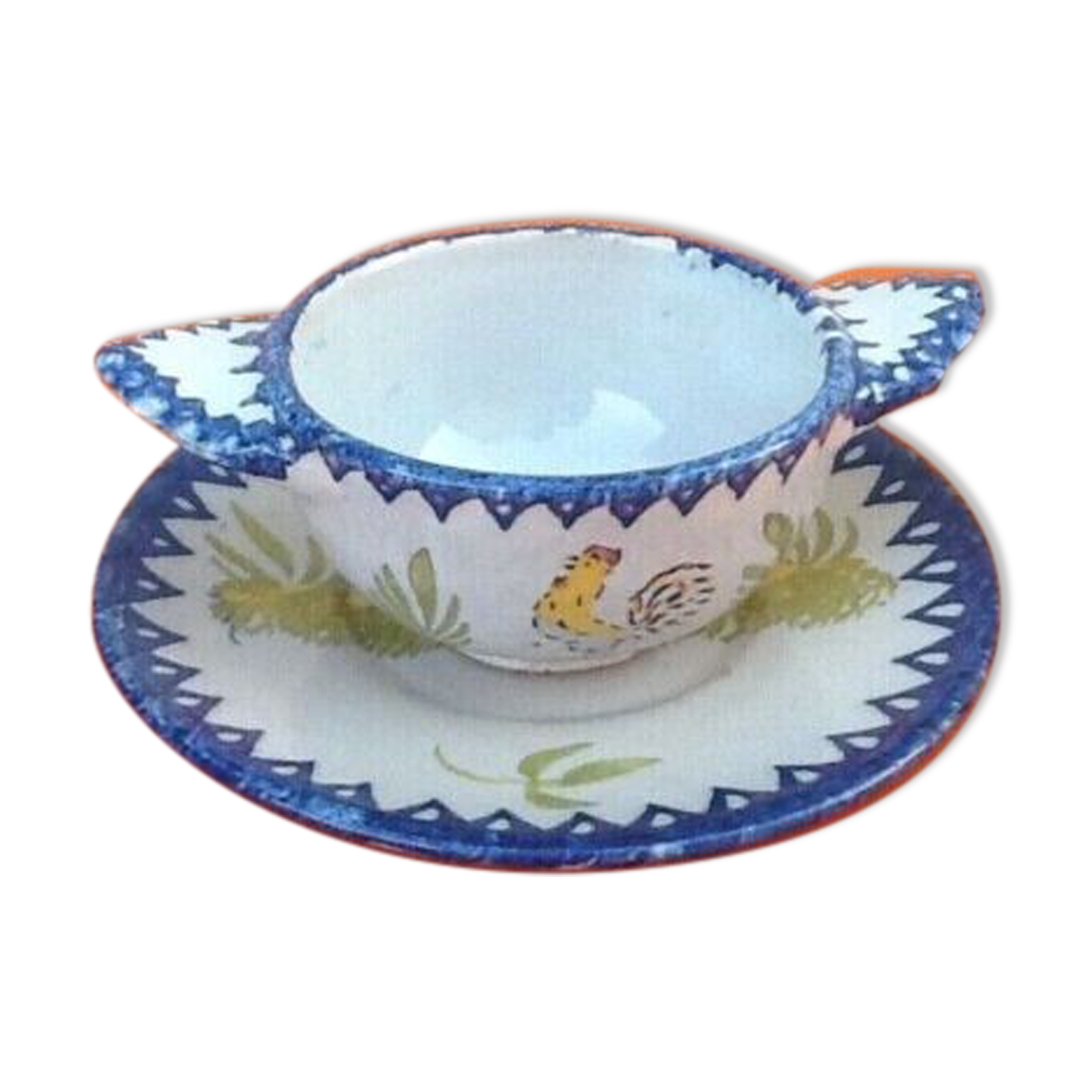Charolles earthenware bowl with ears / saucer rooster model
