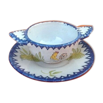 Charolles earthenware bowl with ears / saucer rooster model