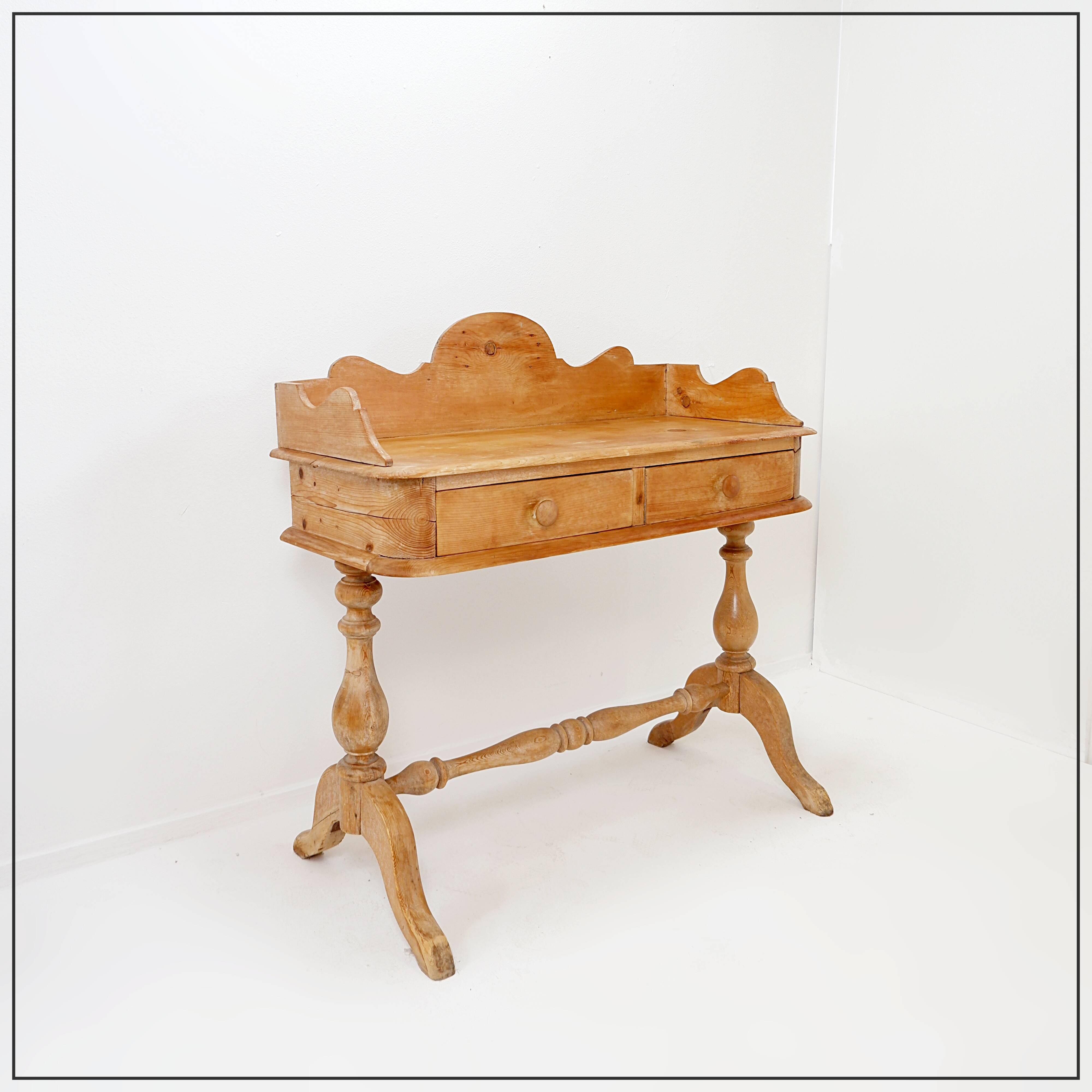 Antique English Pine 2 Drawer Desk - 1950s