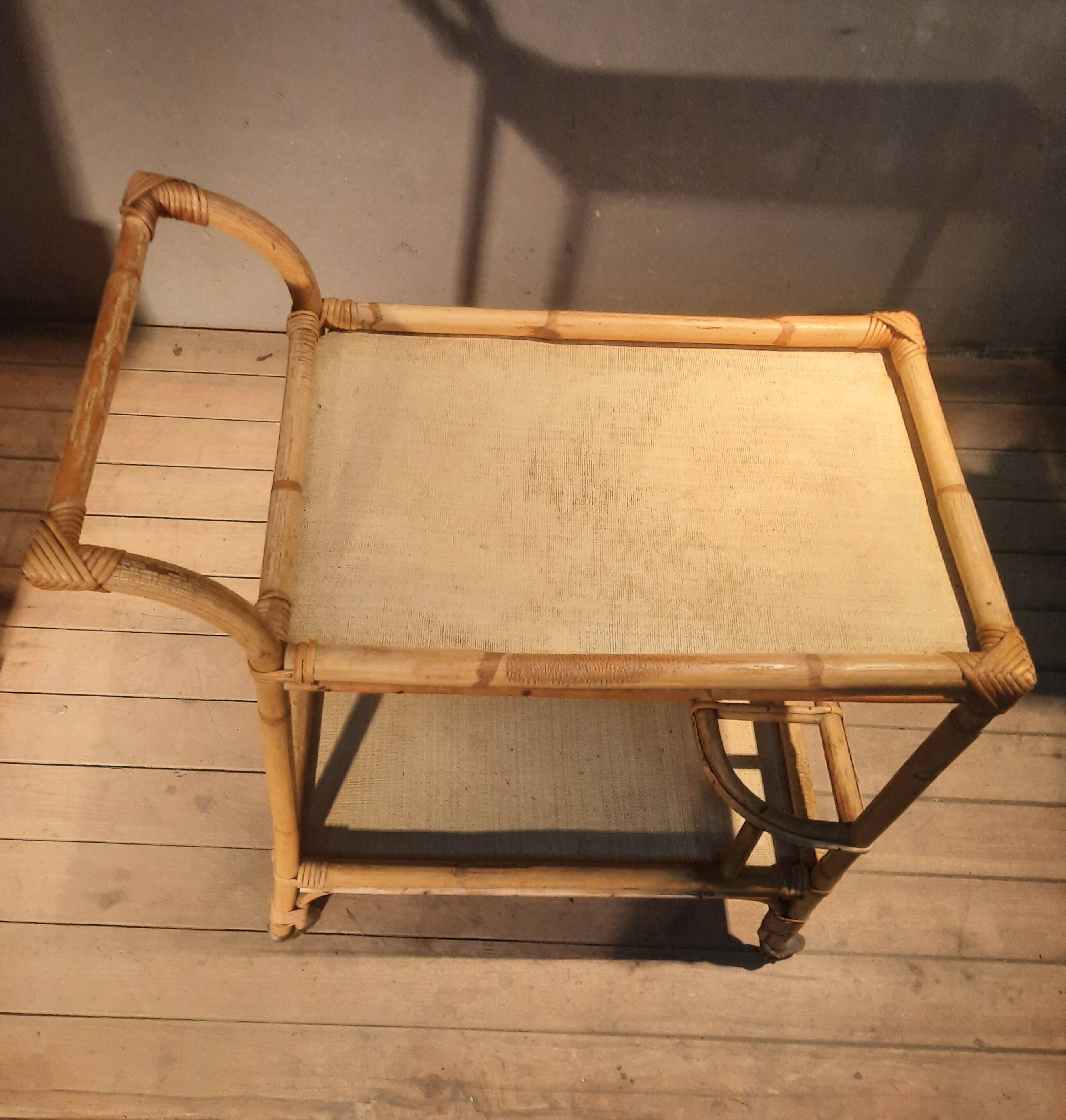 Table roulante en bambou des année 1950