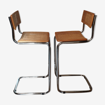 Pair of chrome and canned bar high chairs