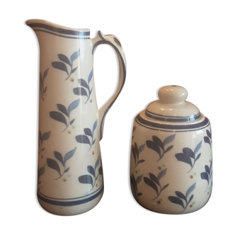 Lot carafe et pot faïence craquelée
