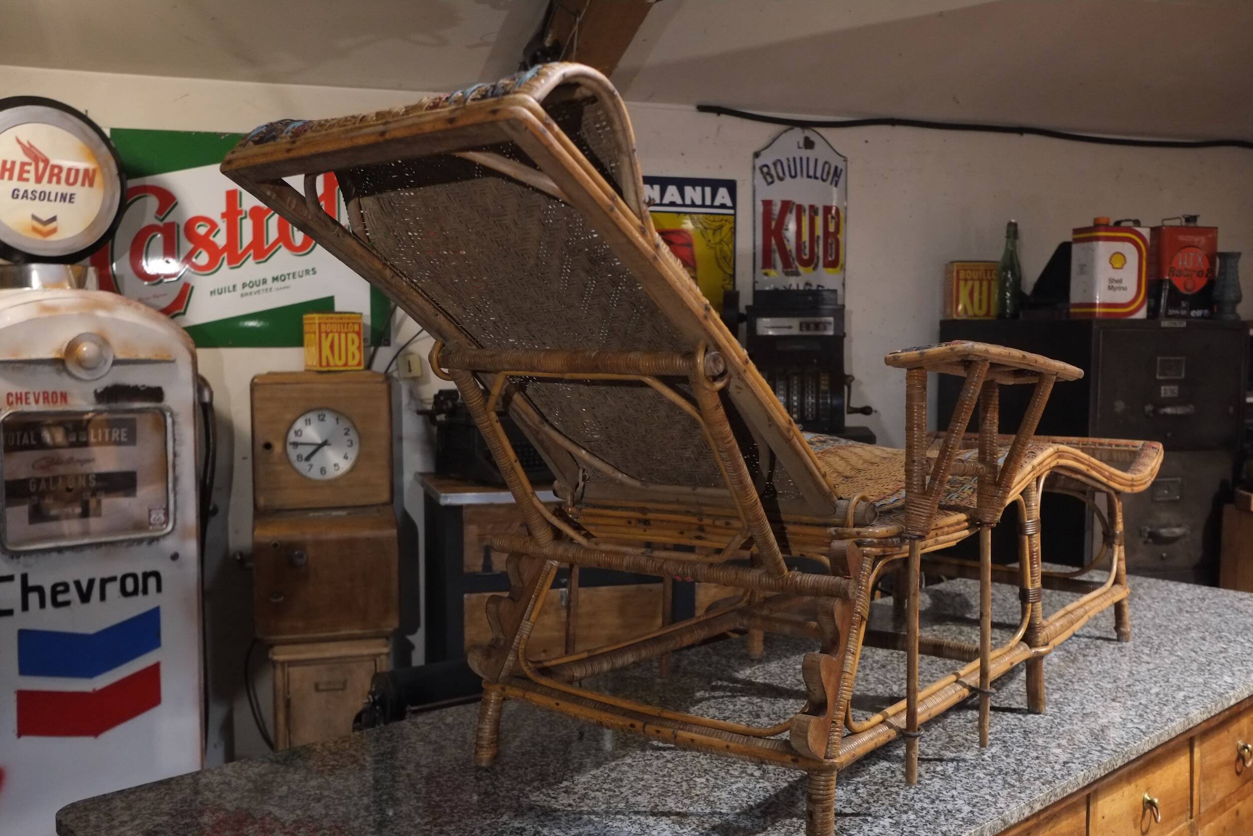 Antique 1930s rattan chaise longue