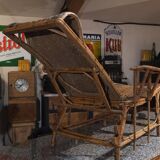 Antique 1930s rattan chaise longue