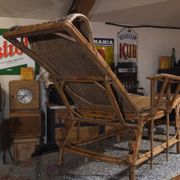 Antique 1930s rattan chaise longue