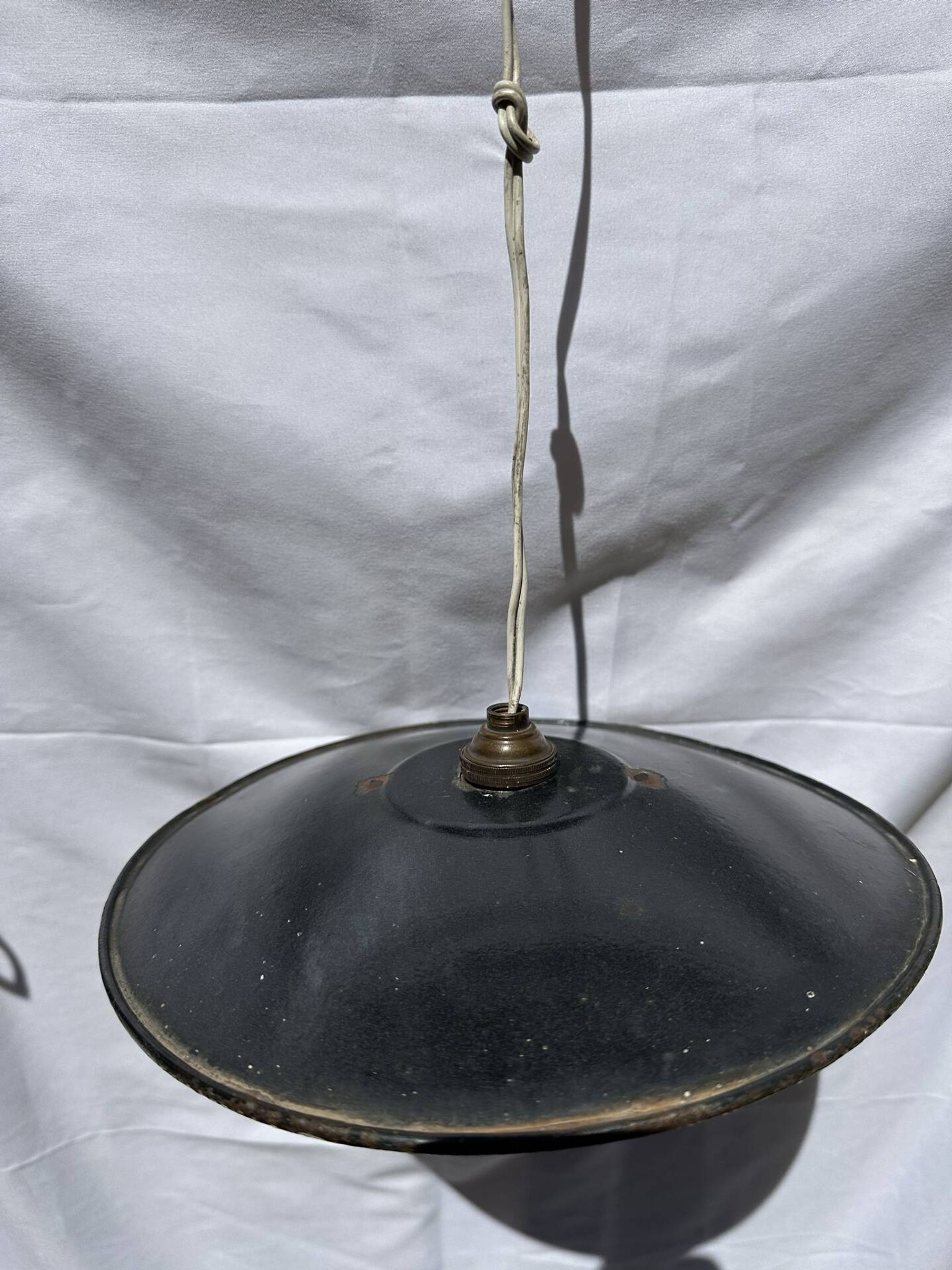 Vintage industrial lamp, green and black enamelled metal.