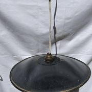 Vintage industrial lamp, green and black enamelled metal.