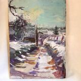 Oil on canvas, landscape under the snow, Jacques Wallart
