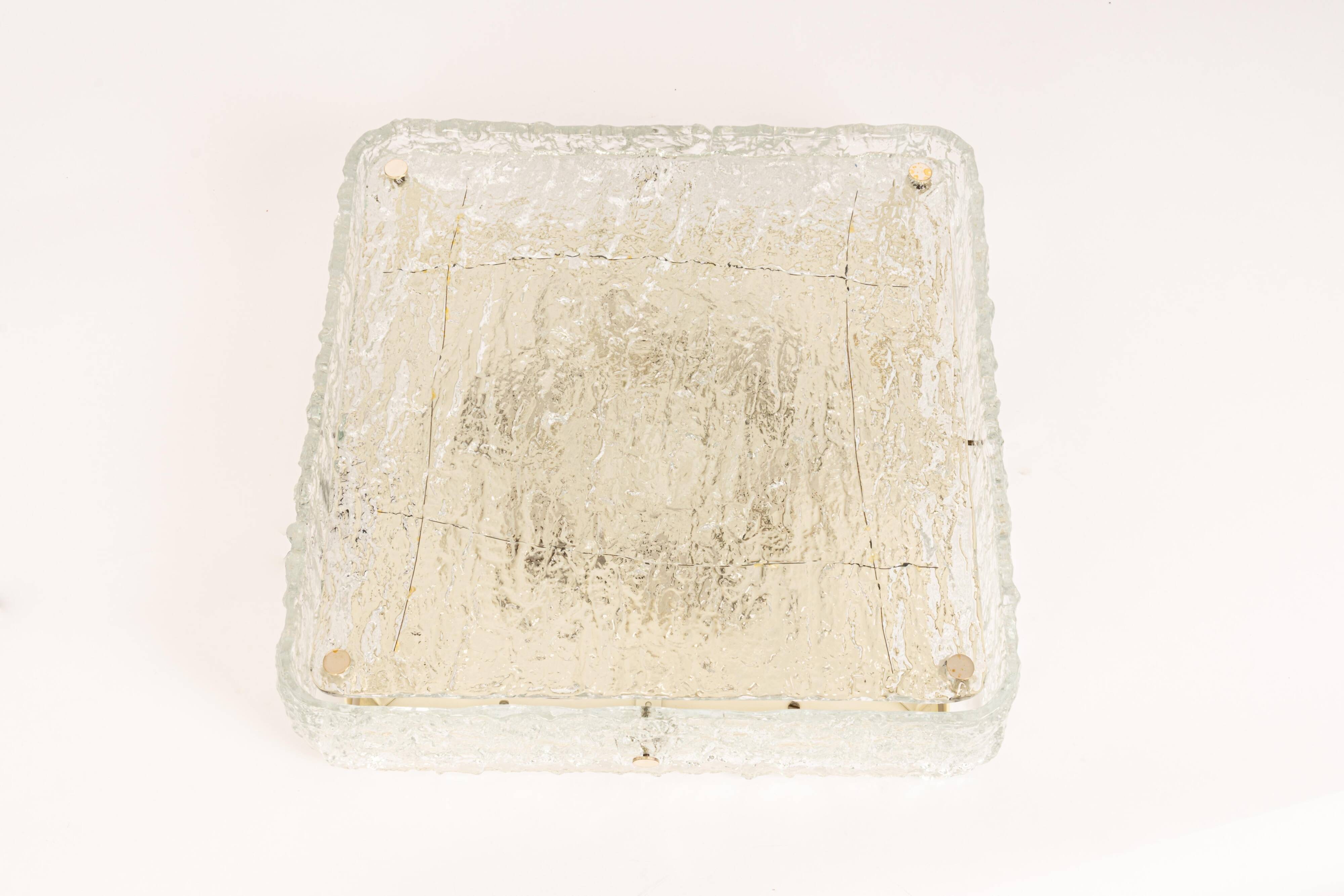 Square glass ice Murano ceiling light, Kaiser, Germany, 1970s
