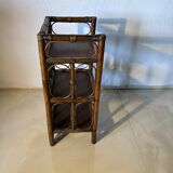 Vintage rattan and dark wood three-tier shelf