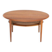 Round coffee table in teak and cane by Peter Hvidt & Orla Mølgaard Nielsen for France & Søn, 1960s