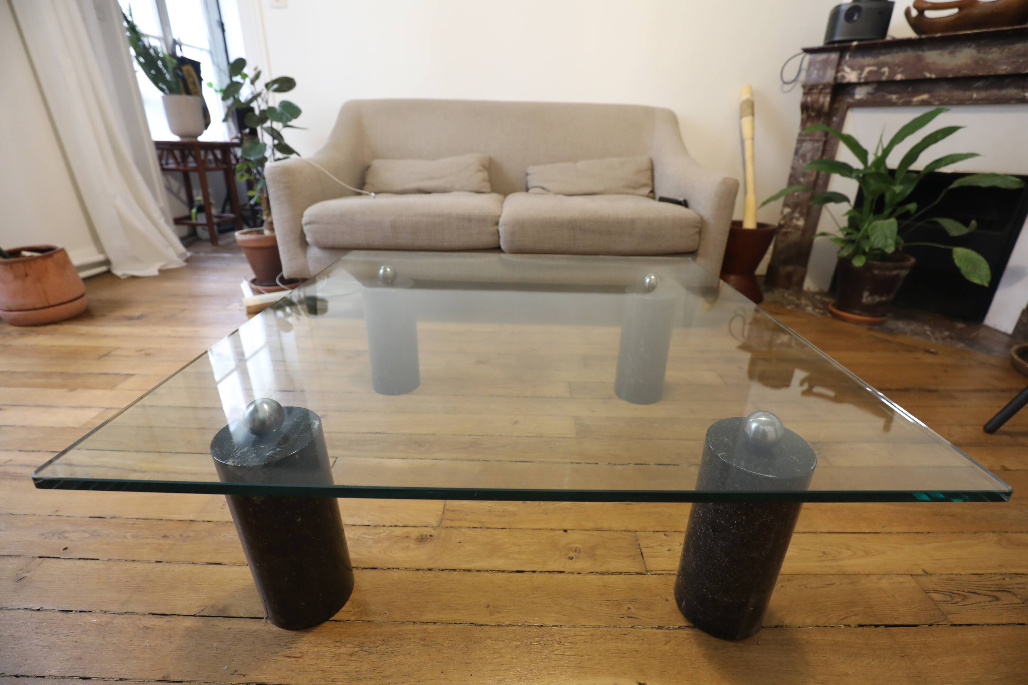 1980s marble and glass coffee table