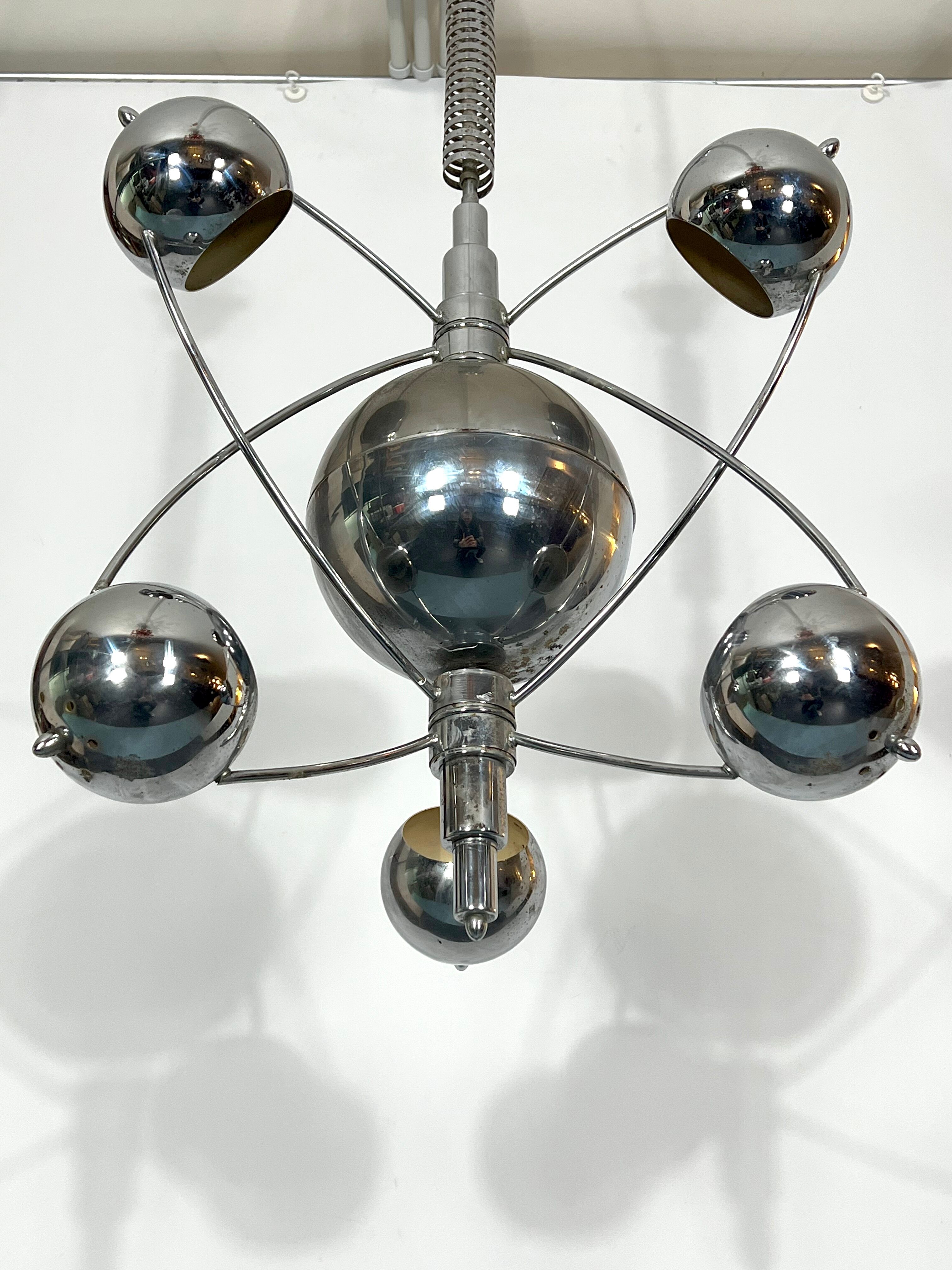 Goffredo Reggiani, satellite chrome chandelier from 60s