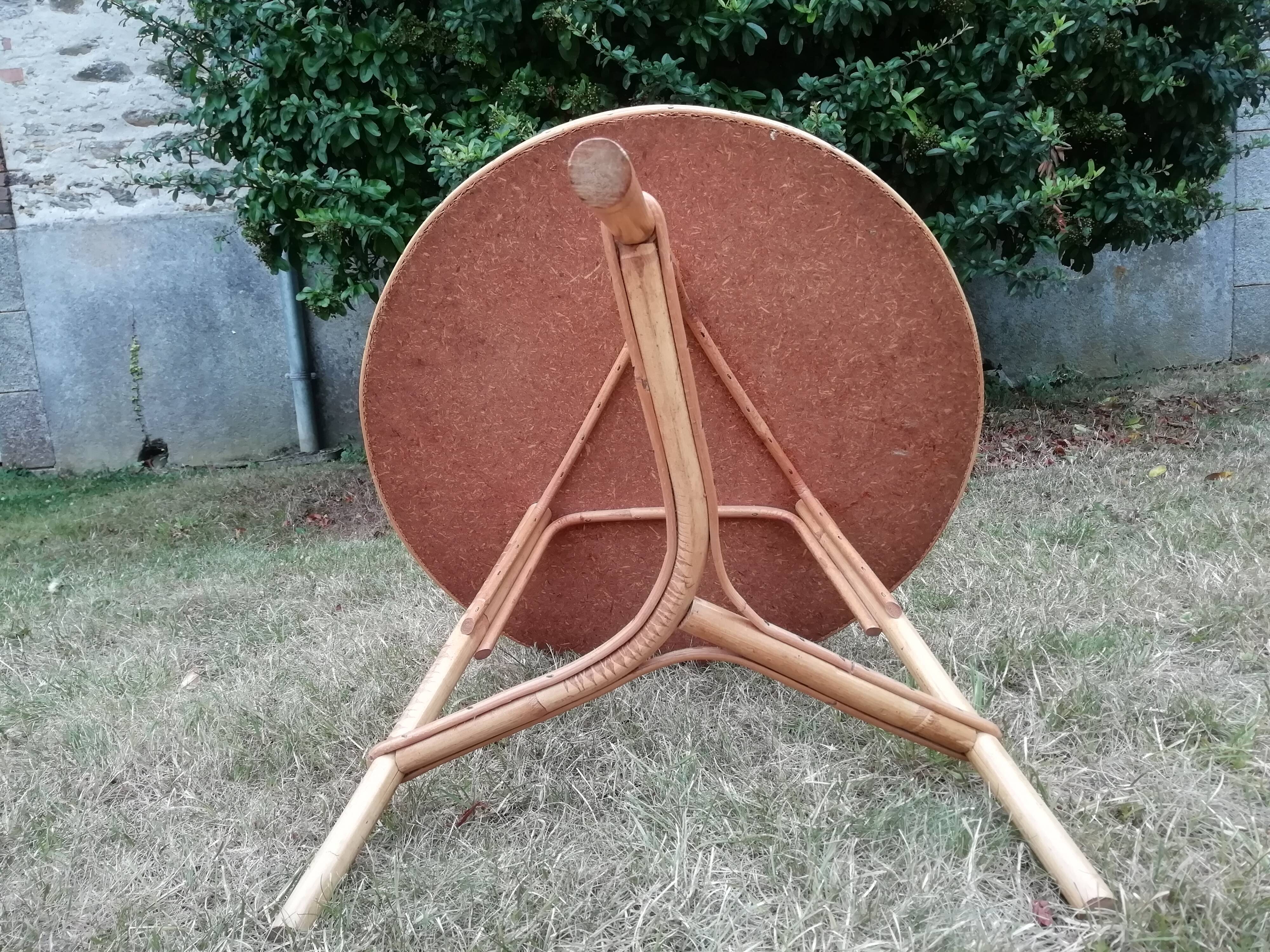 Vintage round rattan tripod coffee table