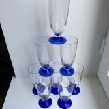 Set of 8 glasses of champagne with blue feet 60s-70s