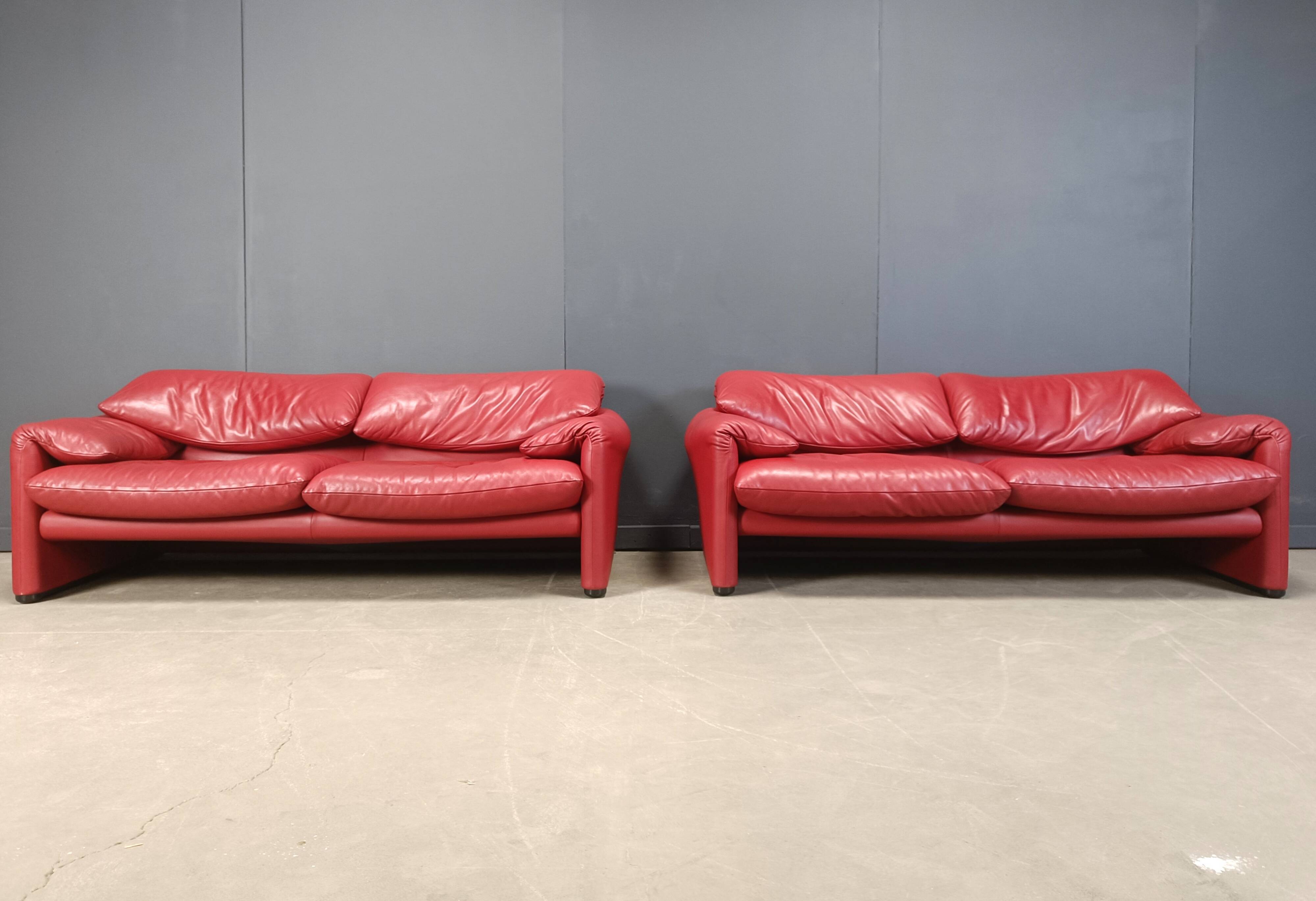 Leather Maralunga sofa set by Vico Magistretti for Cassina, 1980s
