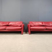 Leather Maralunga sofa set by Vico Magistretti for Cassina, 1980s