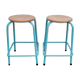 Pair of round stools, industrial, wood and metal, vintage