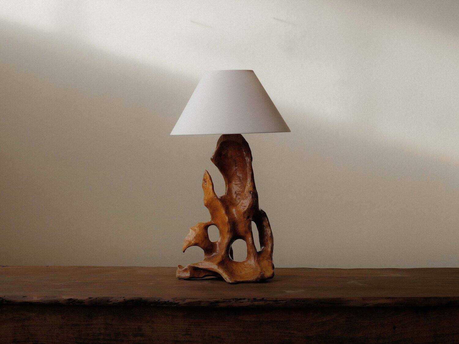 Sculptural lamp in solid olive wood – around 1970