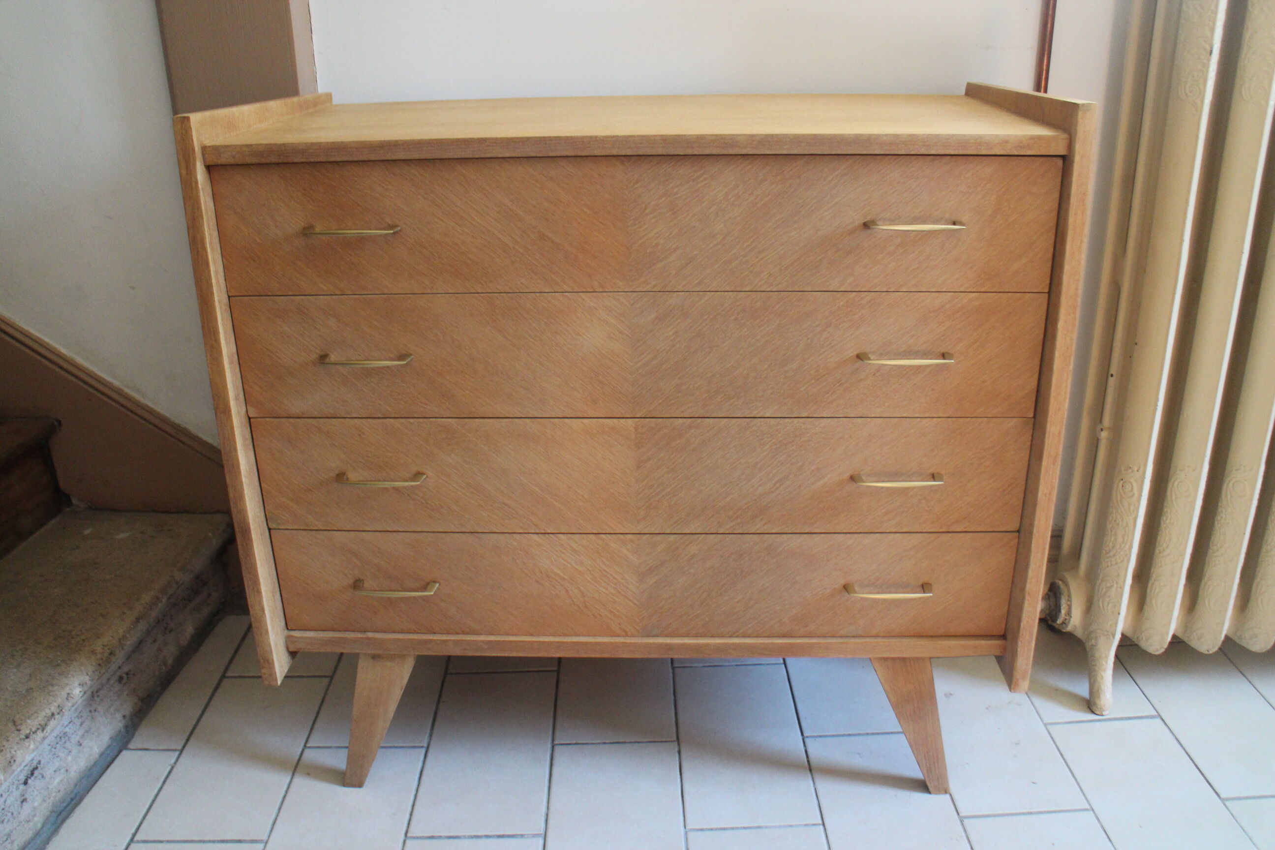 Chest of drawers with compass feet in raw wood