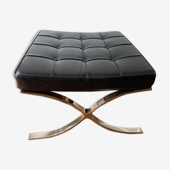 Tabouret pouf en cuir vintage