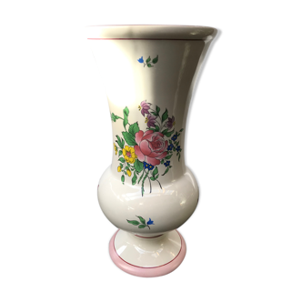 Vase k&g Luneville céramique blanche décor fleurs vintage